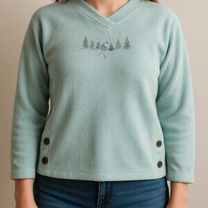 Cozy Cottagecore Pastel Blue Button-Side Sweatshirt Artisans Size Small